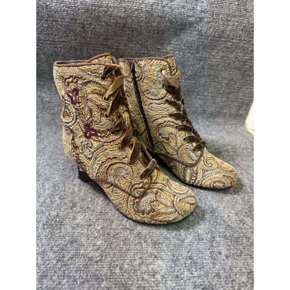 Mudd Aniston Womens Size 8M Brown Tapestry Lace-Up Ankle Boots - Picture 7 of 16